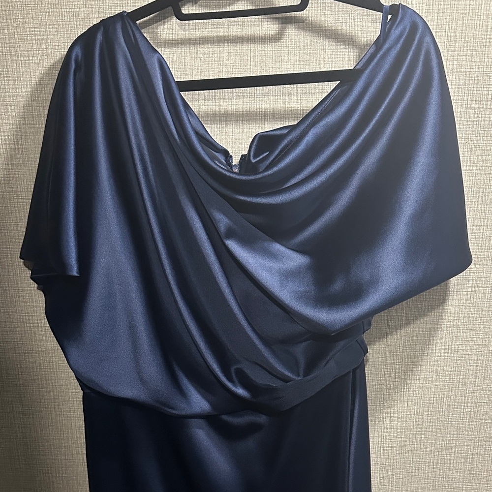 Alex Marie Brand Midnight Navy Blue One Shoulder Long Dress Size 16 - Picture 4 of 10